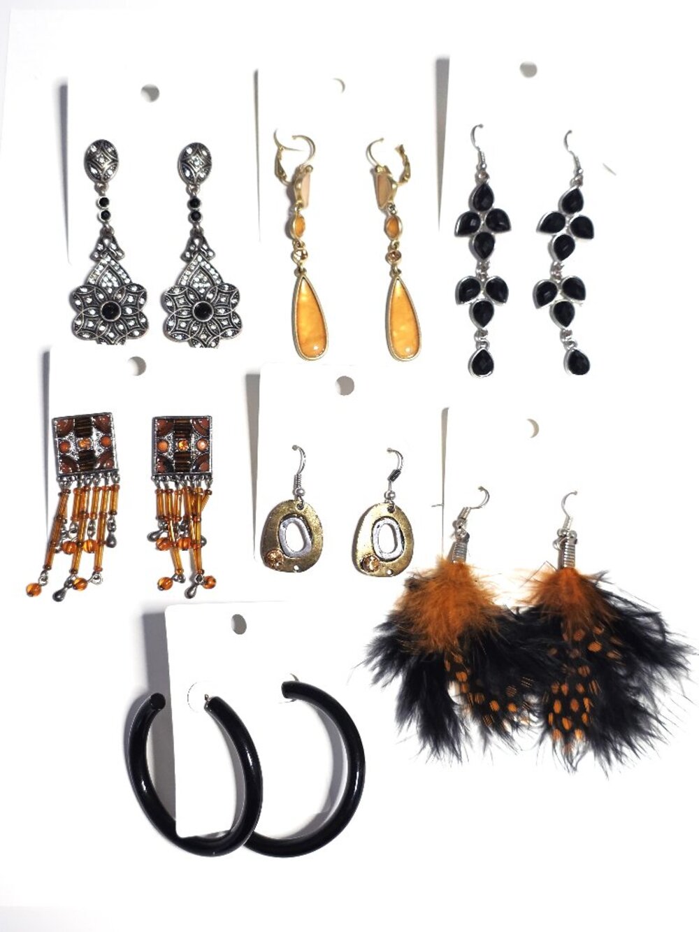 Black yellow orange 7 pair statement earring bundle